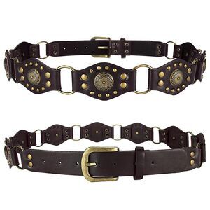 5942 Brown Western Belts For Women Cowgirl Y2k Studded Leather Concho Chain